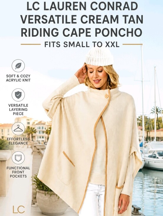 LC Lauren Conrad Sweaters - Lauren Conrad Versatile Cream Tan Riding Cape Cozy Poncho Fits Small To XXL New